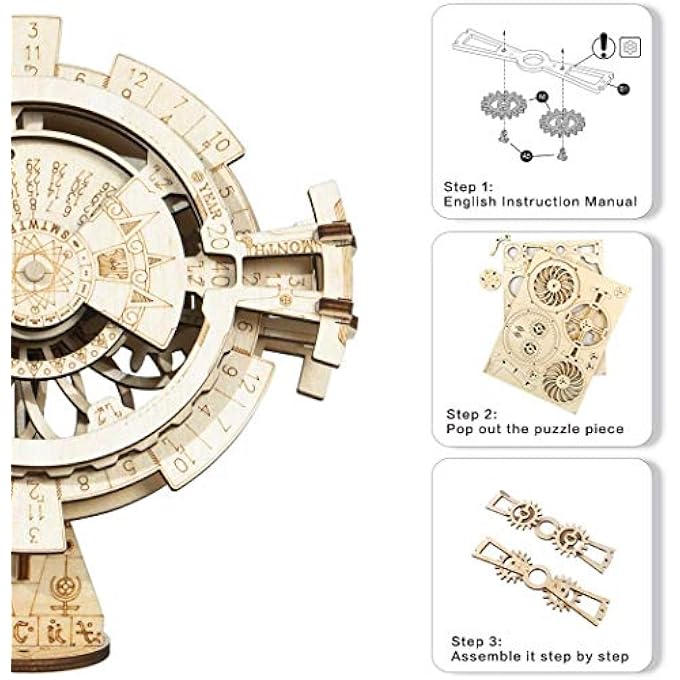 OKJ 3D WOODEN PERPETUAL CALENDAR PUZZLE,MECHANICAL GEARS TOY BUILDING SET,BRAIN TEASER GAMES,ENGINEERING TOYS,FAMILY WOODEN CRAFT KIT SUPPLIES-GREAT BIRTHDAY FOR HUSBAND WIFE ADULT - Image 2